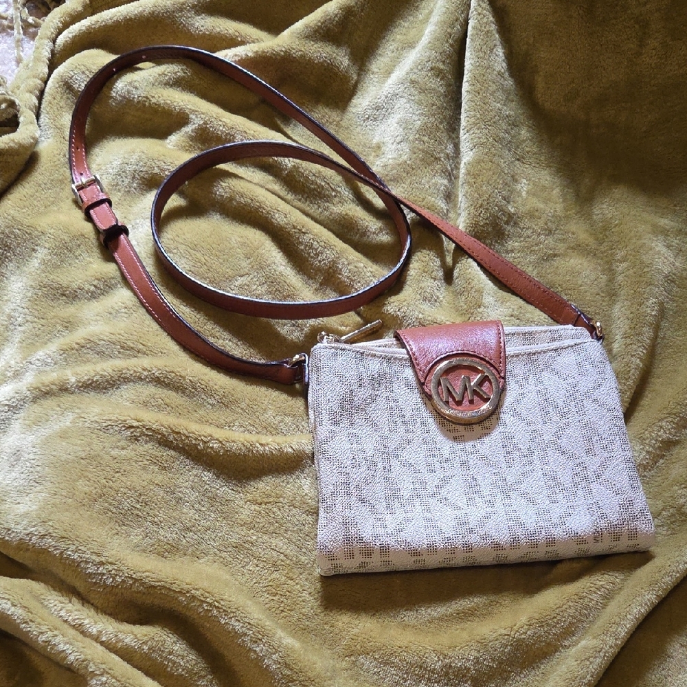 Michael Kors Beige and Brown Crossbody Bag